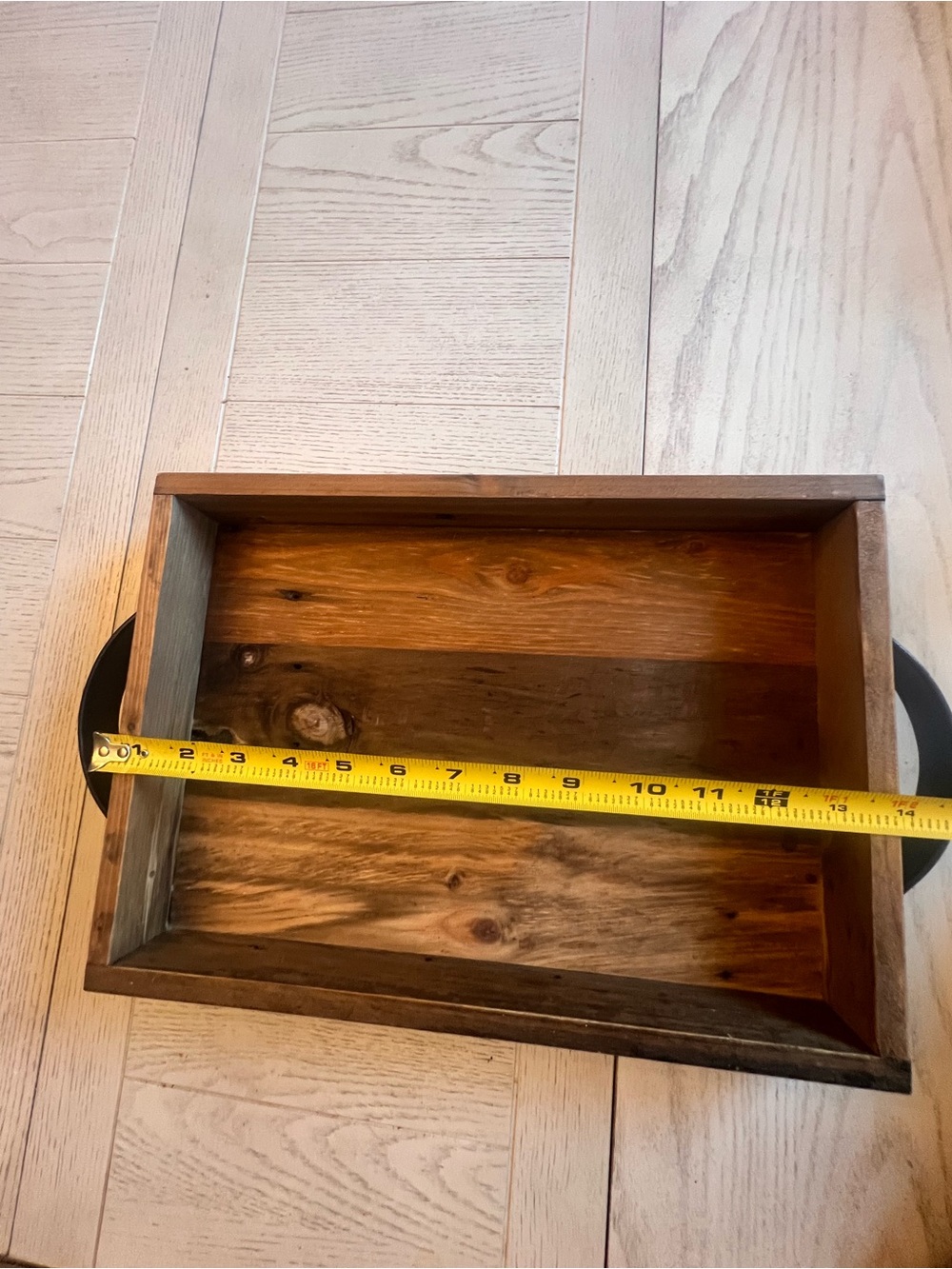 Rustic Handmade Reclaimed Wooden Serving Tray with Black Handles - Picture 6 of 8